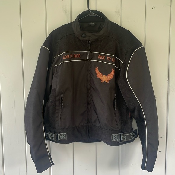 Bull Faster Textile Motorcycle Jacket ‘Live to Ride’ Eagle Black Men’s Small - Picture 2 of 11